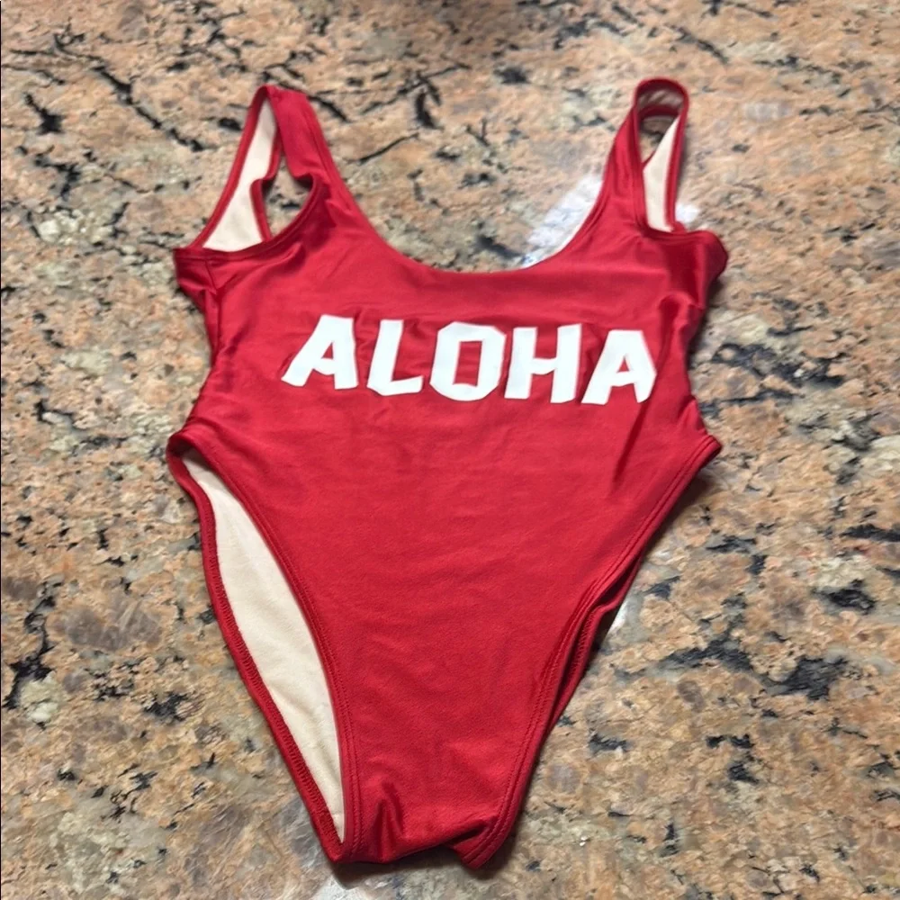 Red Aloha one piece Swimsuit by Private Party s/m